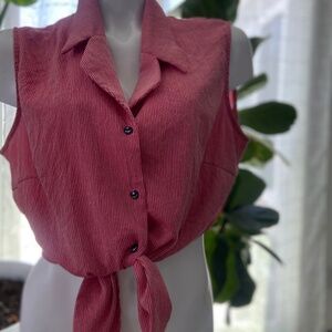 Retro red striped sleeveless tie front  crop top XL